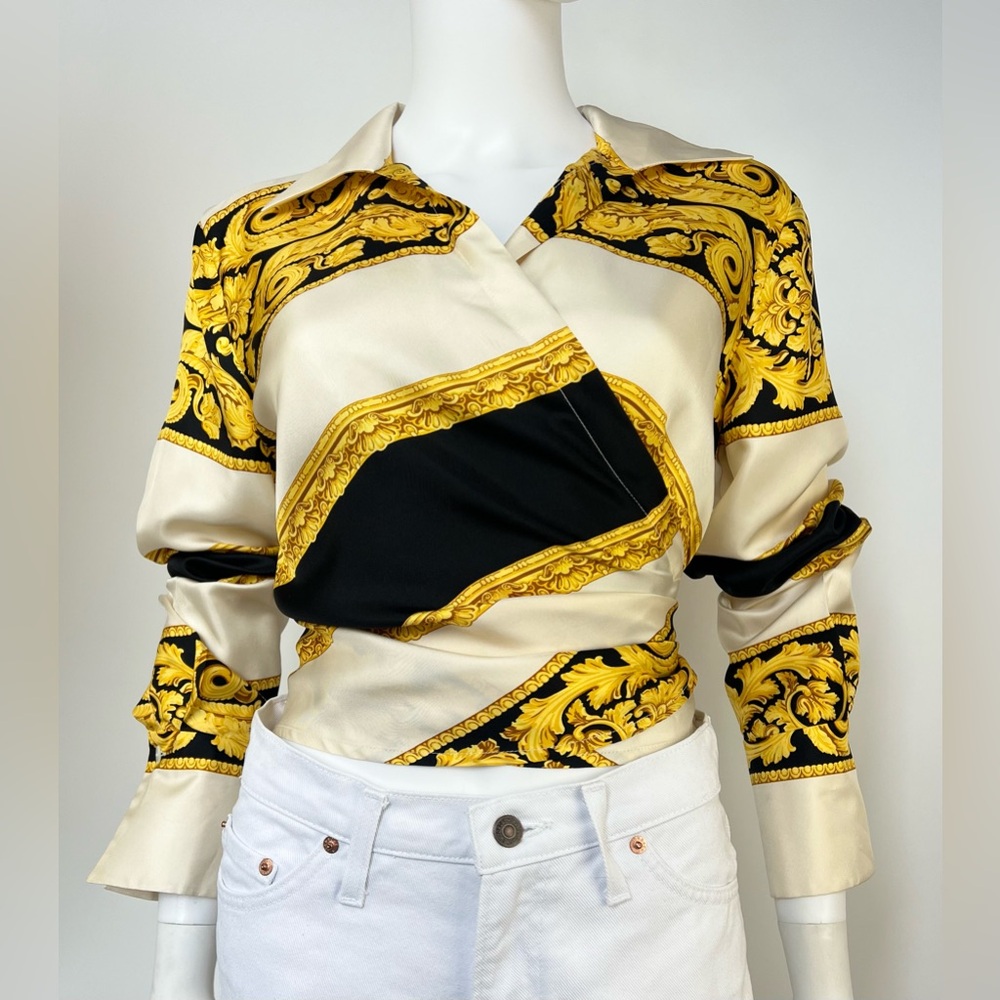 RARE Lafayette 148 Baroque Silk‎ Wrap Blouse Made in NYC Versace-Inspired Size 6